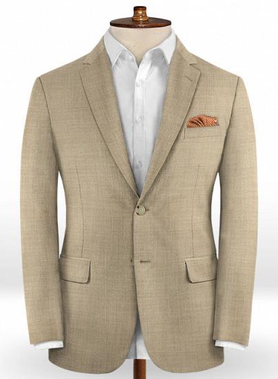 Khakifarbener zweiteiliger Anzug aus Woll-Feinstrick mit fallendem Revers ｜ Business-Anzug_2