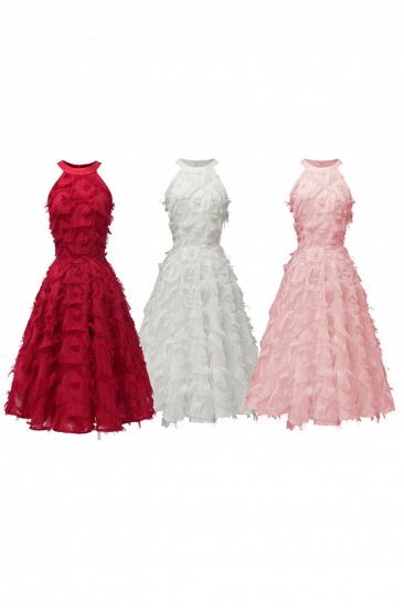 Elegant Halter Feather Princess Vintage Dresses | Retro A-line Burgundy Homecoming Dress_16