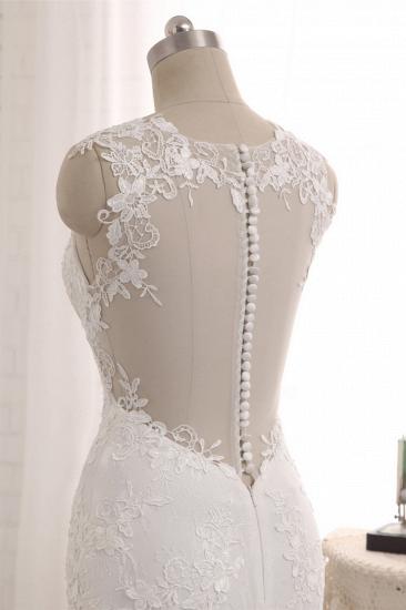 TsClothzone Elegant Straps V-Neck Tulle Lace Mermaid Wedding Dress Appliques Sleeveless Bridal Gowns On Sale_6