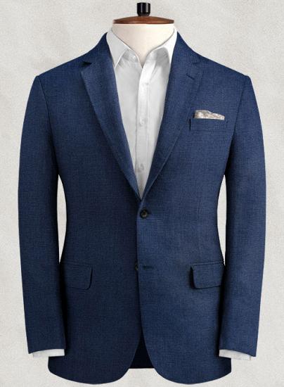 Blauer Anzug mit fallendem Revers aus Baumwollleinen_2