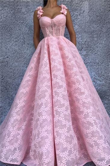 Exquisite Lace Sweetheart Pink Prom Dress | Chic Flower Straps Sleeveless Long Prom Dress